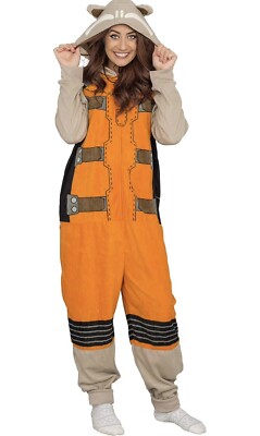 Rocket Raccoon Adult 2XL Full-Body Costume Hooded Jumpsuit Loungewear Union Suit