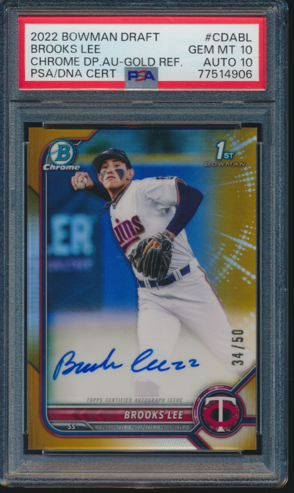 PSA 10/10 BROOKS LEE AUTO 1st 2022 Bowman Chrome GOLD