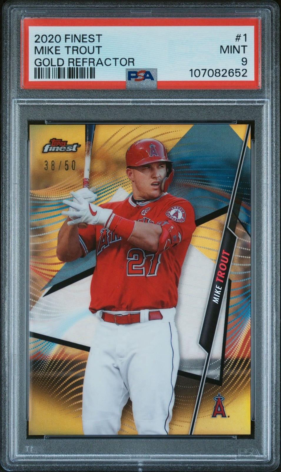 2020 Topps Finest Mike Trout Gold Refractor /50 PSA 9 Mint Los Angeles Angels