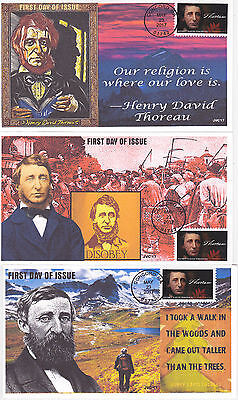 JVC CACHETS - 2017 HENRY DAVID THOREAU FIRST DAY COVER FDC SET OF 3 L.E. OF 20