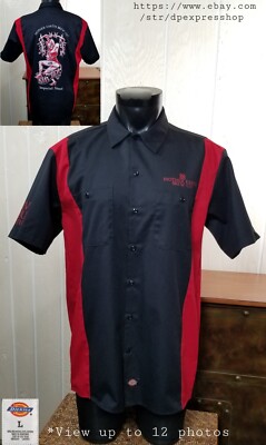 Mother Earth Brew Company Button Up Dickies Black Red Work Beer Shirt Sz L *NOTE