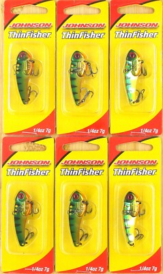 (6) Johnson 1/4 Oz ThinFisher 1 3/4'' Blade Baits Perch Brand New In Pack