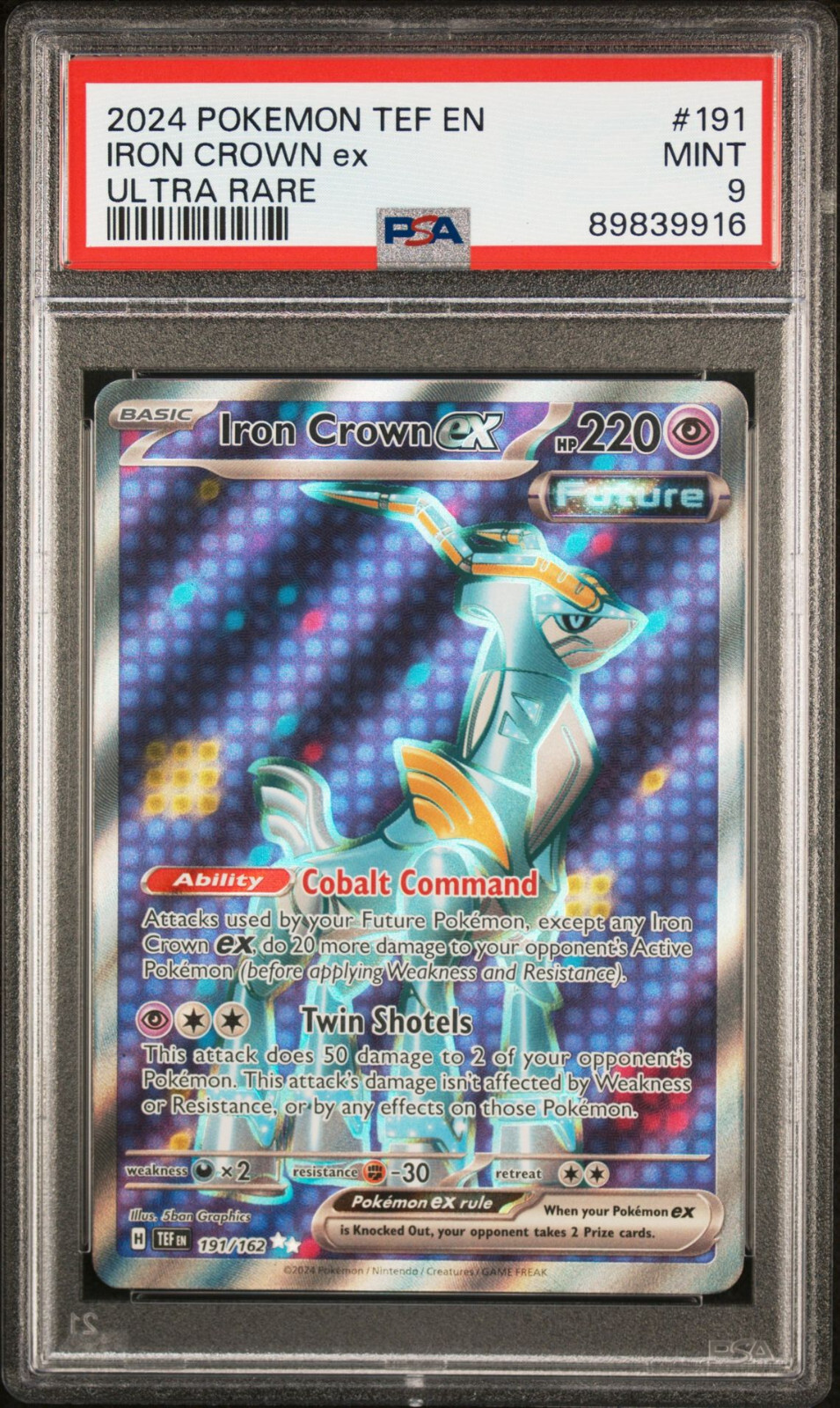 PSA 9 Mint Iron Crown ex 191/162 Ultra Rare Full Art Pokémon