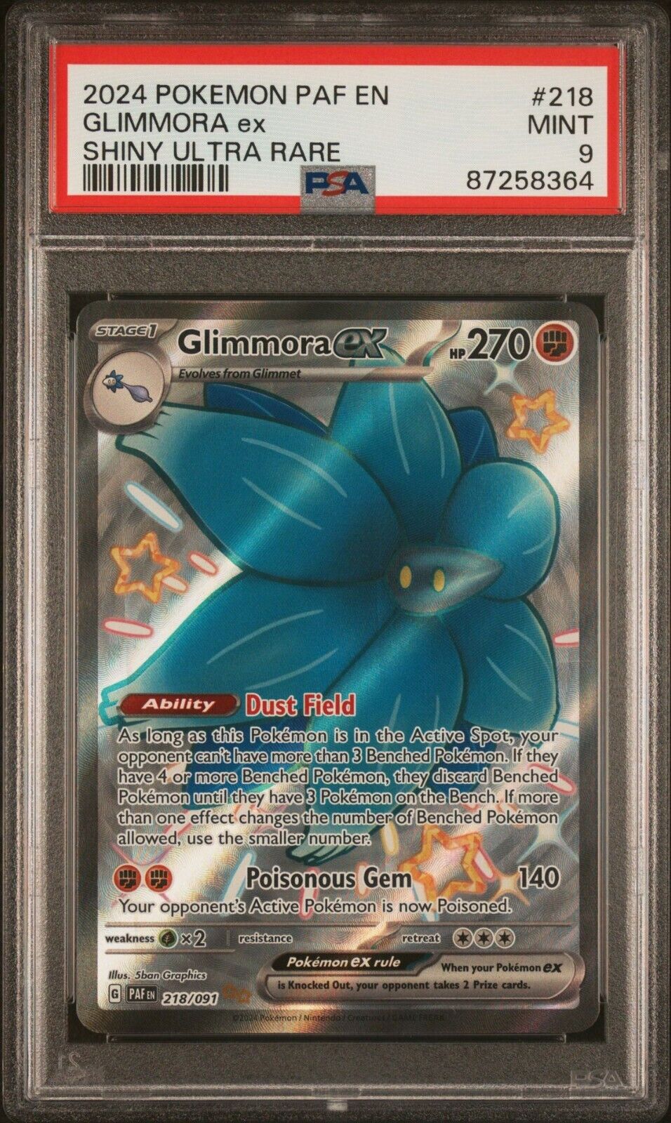 PSA 9 -Pokemon TCG - Glimmora EX Shiny Full Art Ultra Rare PSA 9 -Pokemon TCG - Glimmora EX Shiny Full Art Ultra Rare