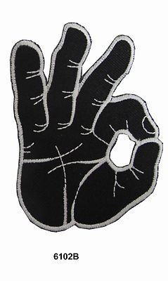 #6102B OK Okay Hand Sign Signal Logo Embroidery Iron On Applique Patch--Black