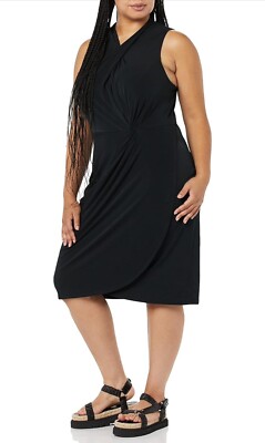 Amazon Essentials Women's Sleeveless Crossover Twist Neck Faux Wrap Dress Black