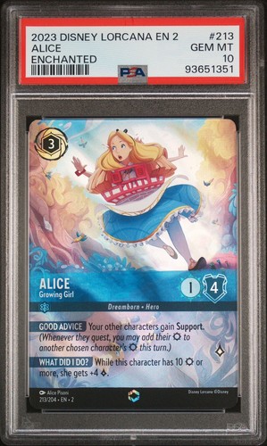 Disney Lorcana Alice Growing Girl Enchanted #213 PSA 10 Gem