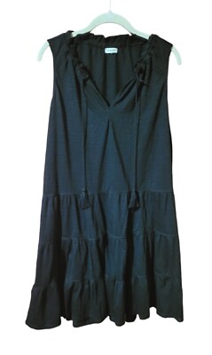 Max Studio Dress Womens Black Tiered Midi Sleeveless Ruffle V Neck Summer Beach