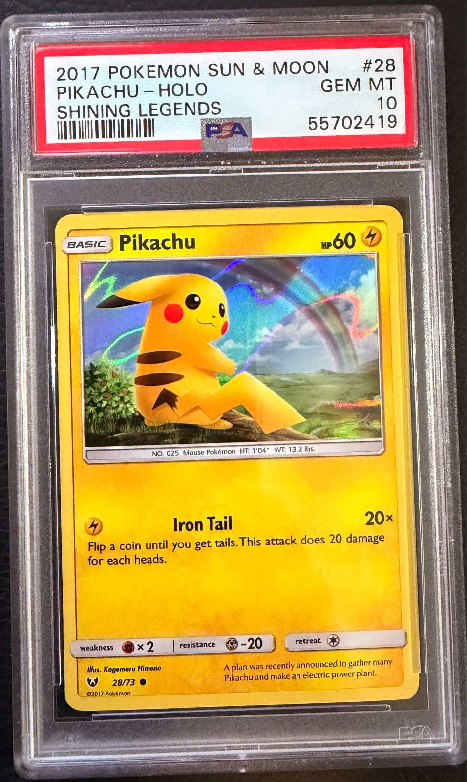 2017 POKEMON SUN & MOON SHINING LEGENDS #28 PIKACHU PSA 10 GEM MT