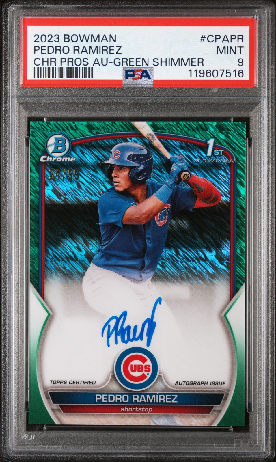 Pedro Ramirez AUTO 2023 GREEN SHIMMER #/99 BOWMAN CHROME AUTOGRAPHS MINT PSA 9