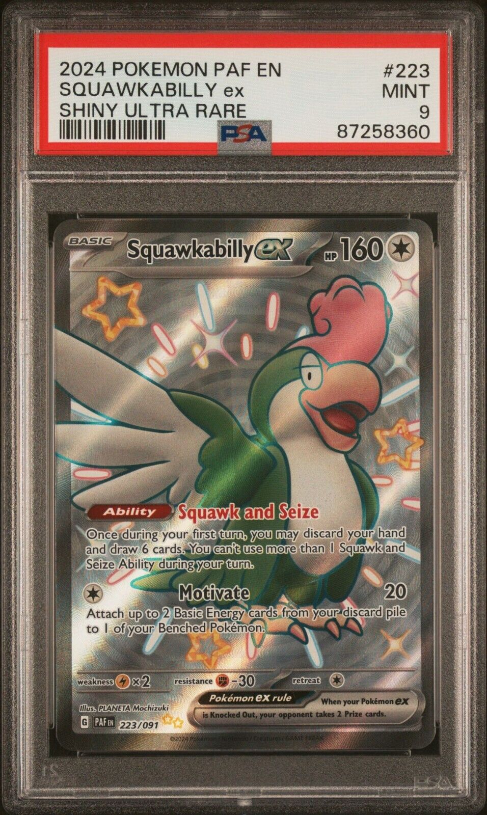 PSA 9 - Pokemon Squawkabilly EX Shiny Full Art Ultra Rare PSA 9 - Pokemon Squawkabilly EX Shiny Full Art Ultra Rare