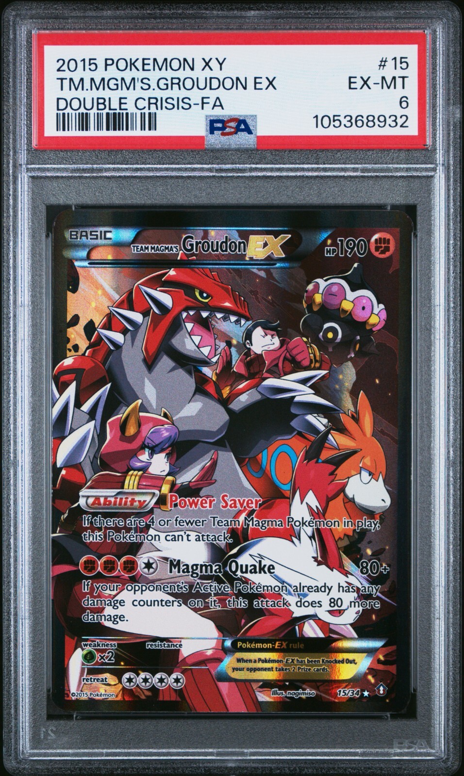 PSA 6 Pokemon Team Magma's Groudon EX 15/34 Double Crisis