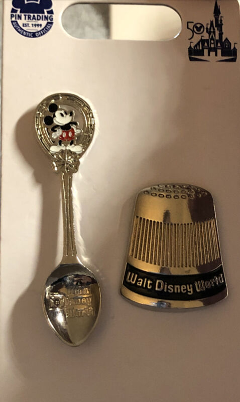 Disney Parks WDW 50th Anniversary Retro Vault Spoon And Thimble 2 Pins