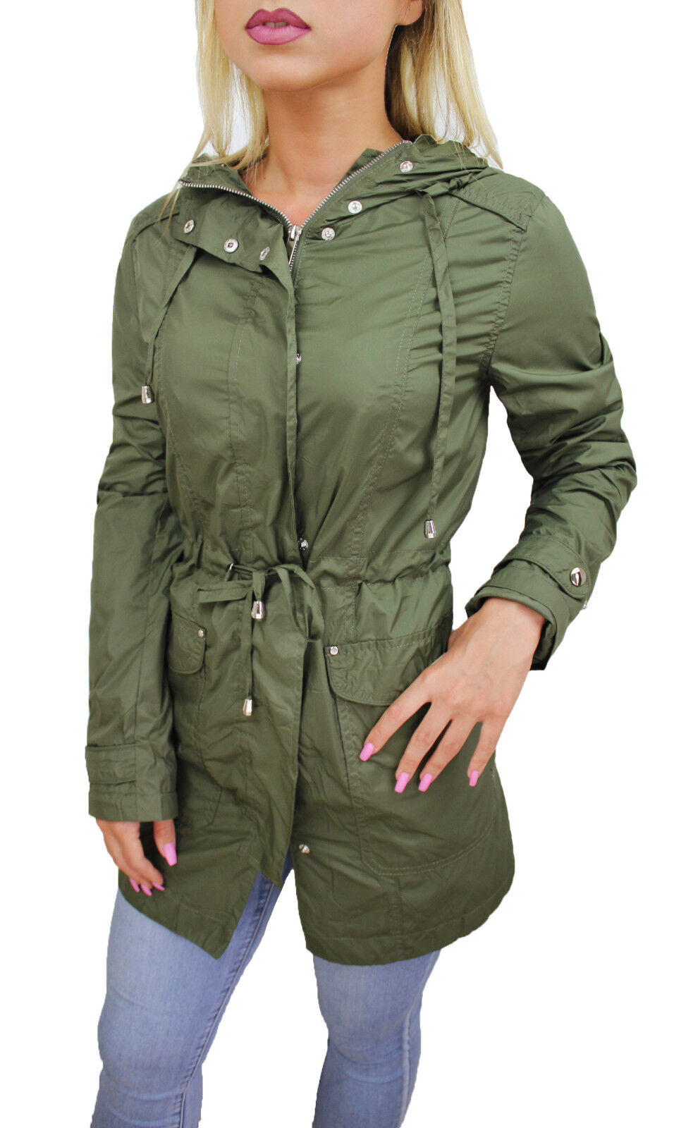Diamond giacca giubbotto donna verde casual impermeabile trench parka da S a XXL
