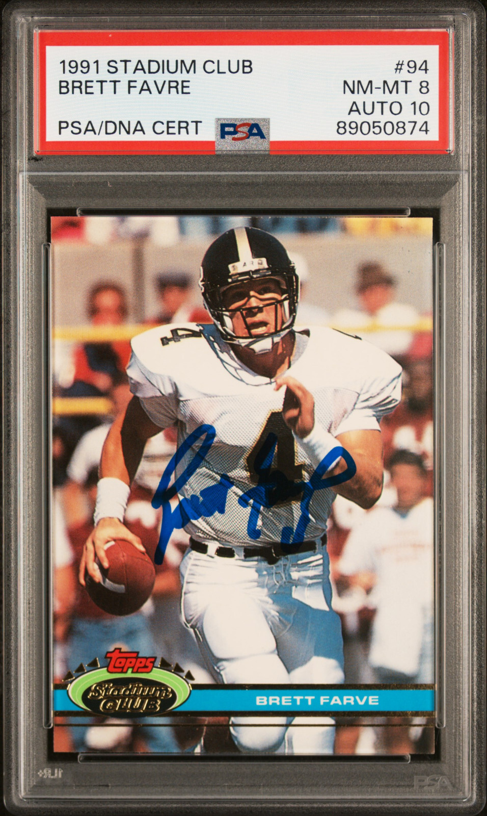 NFL Brett Favre サインカード 1991 Brett Favre signed Topps Stadium Club #94 Rookie Card