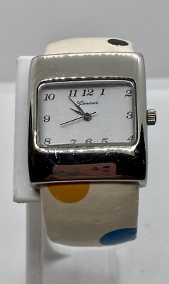 GENEVA Ladies Watch New Battery Petite For 6  Wrists Hinged Cuff Fun Polka Dot