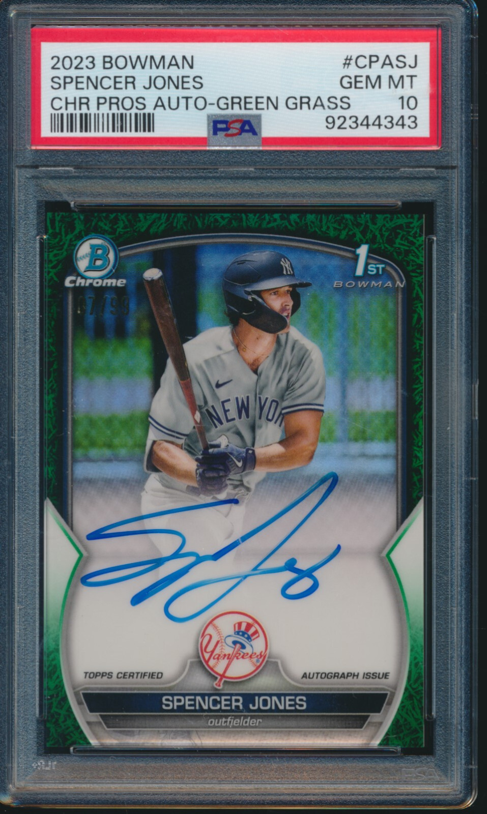PSA 10 SPENCER JONES AUTO 1st 2023 Bowman Chrome GREEN