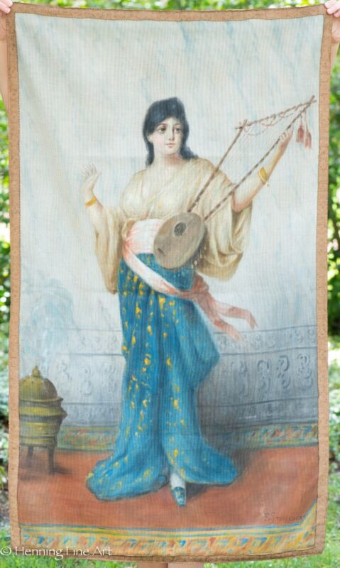 Beautiful Antique Ferdinand Stoopendaal Orientalist Oil Painting Of Woman Temple