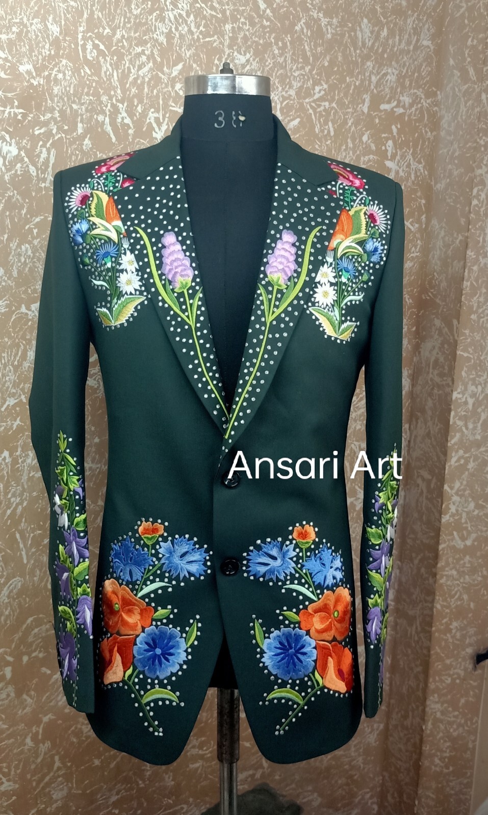 Pre-owned Art Men's Custom Made 2pc Blue Cotton Wedding Western Suit Premium Outfits In Green