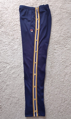 Fila Vintage Track Pants Open Buttons Trousers Navy Blue Yellow