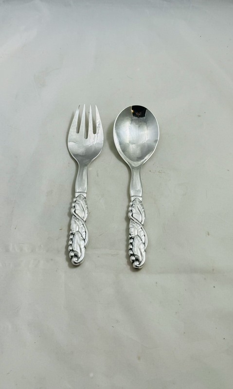 Vintage Georg Jensen Denmark Sterling Ornamental #136 Serving Fork &