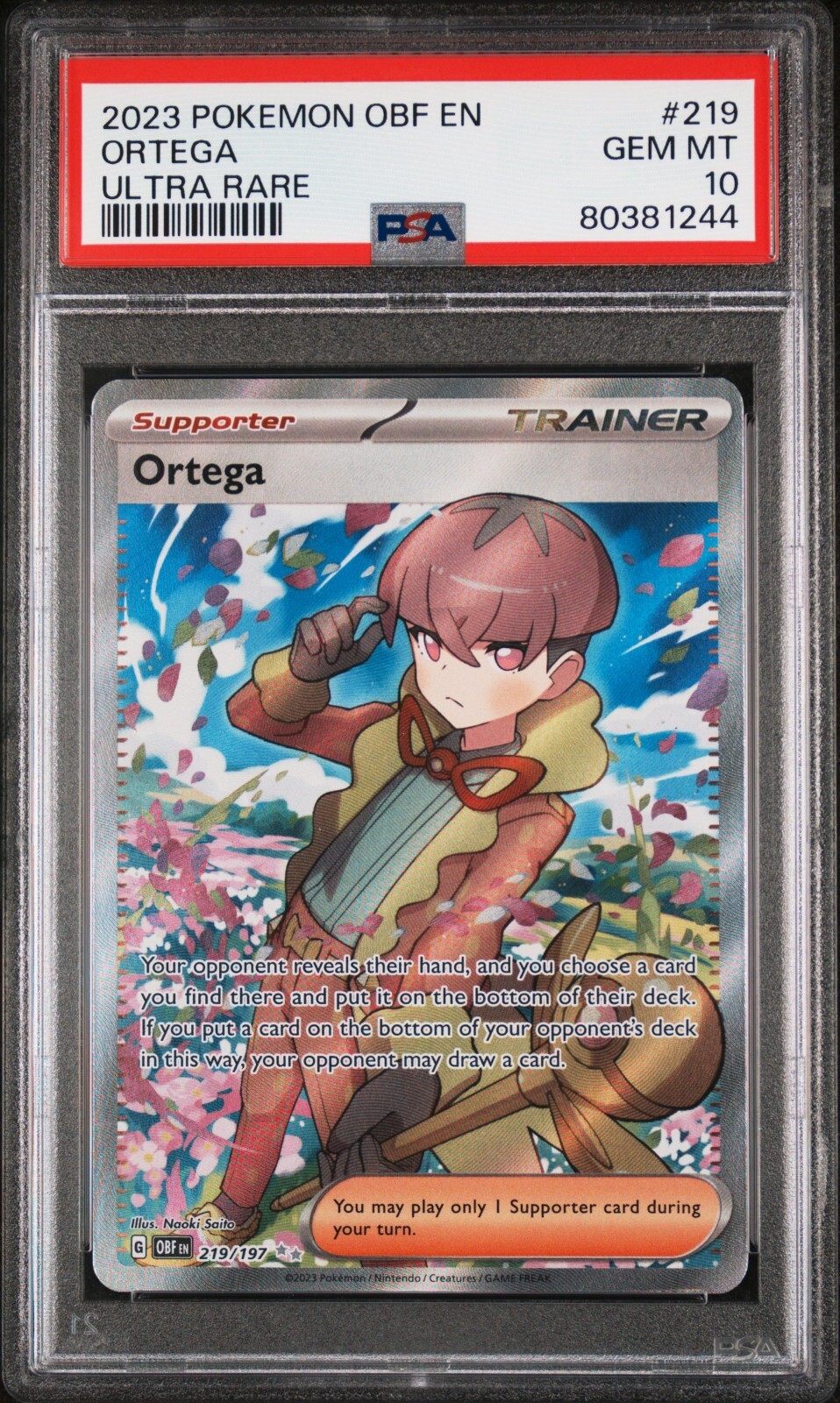 2023 Pokemon OBF EN Ortega Ultra Rare Full Art Holo #219 PSA