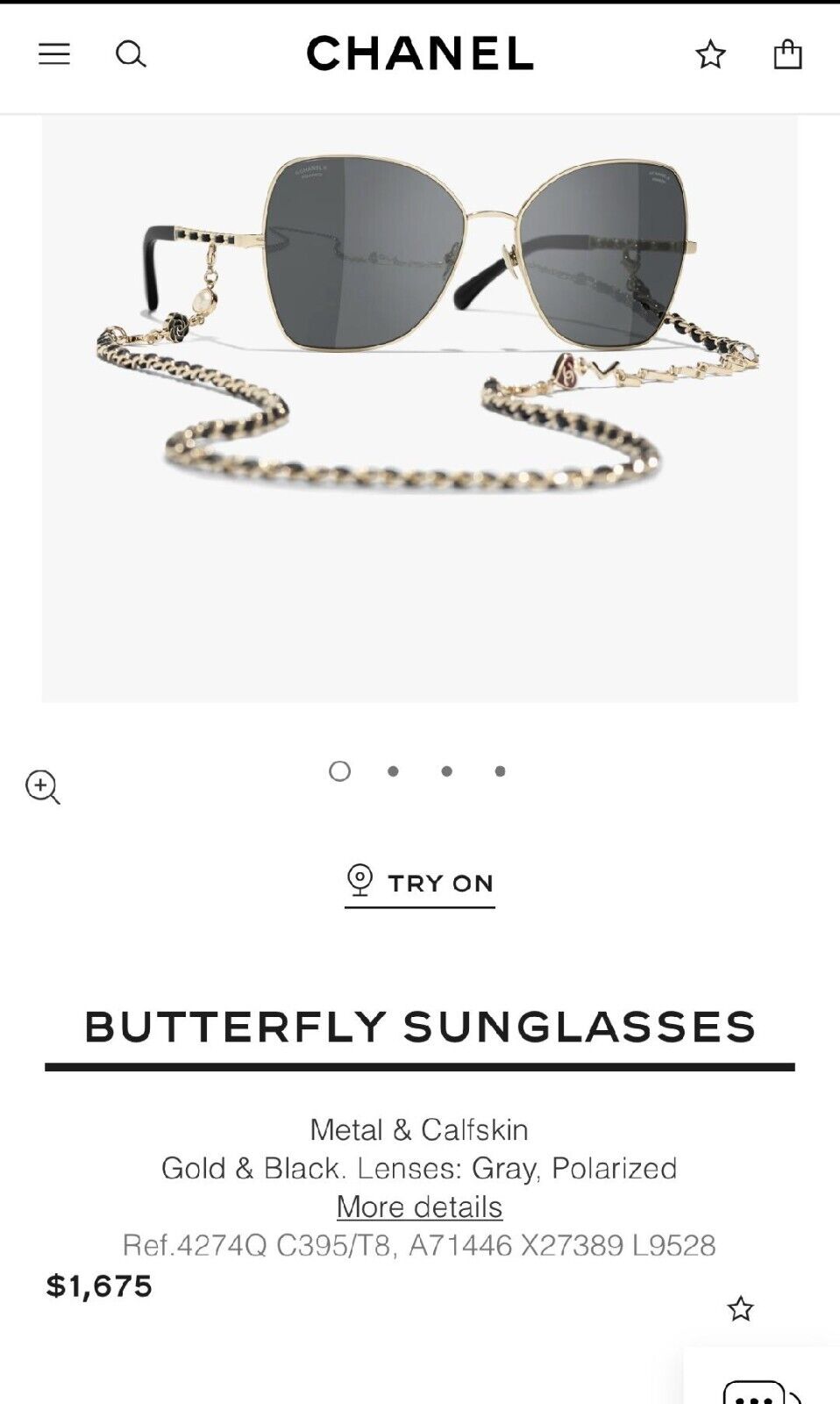 $1,675 Chanel Butterfly 4274Q Sunglasses with chain 59-16 $1,675 Chanel Butterfly 4274Q Sunglasses with chain 59-16