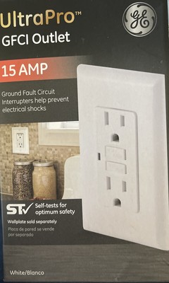 GE Ultra Pro GFCI Outlet 15 AMP Helps prevent electrical shocks White #32073