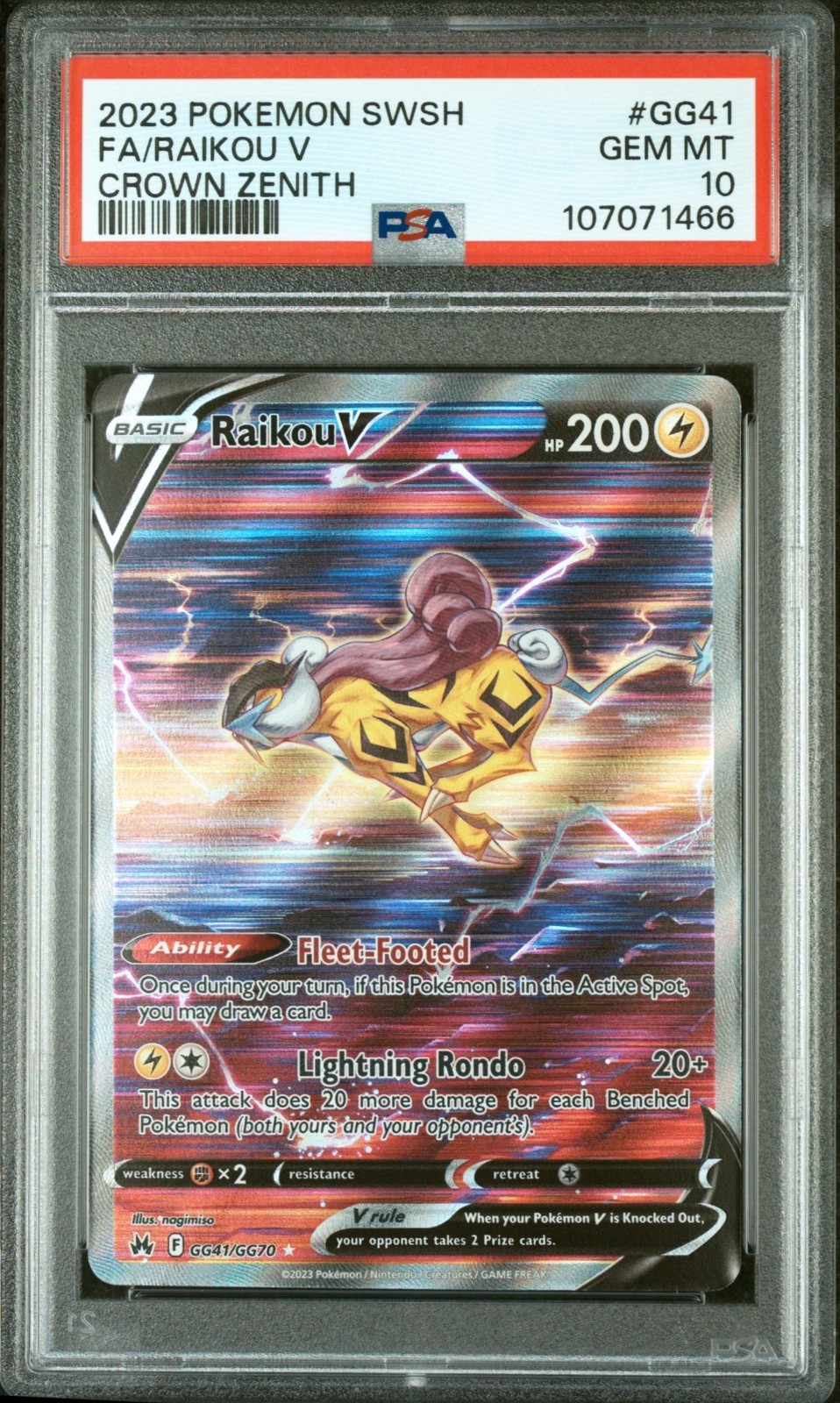 Pokemon Raikou V GG41/GG70 2023 Crown Zenith Ultra Rare Card