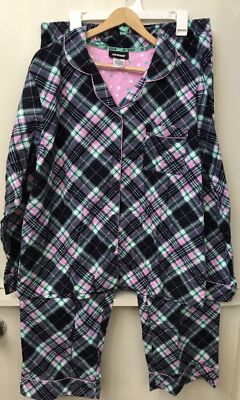 Joe Boxer 2 Piece Blue Pink Plaid Flannel Pajama Set Women s Cotton Size L NWT