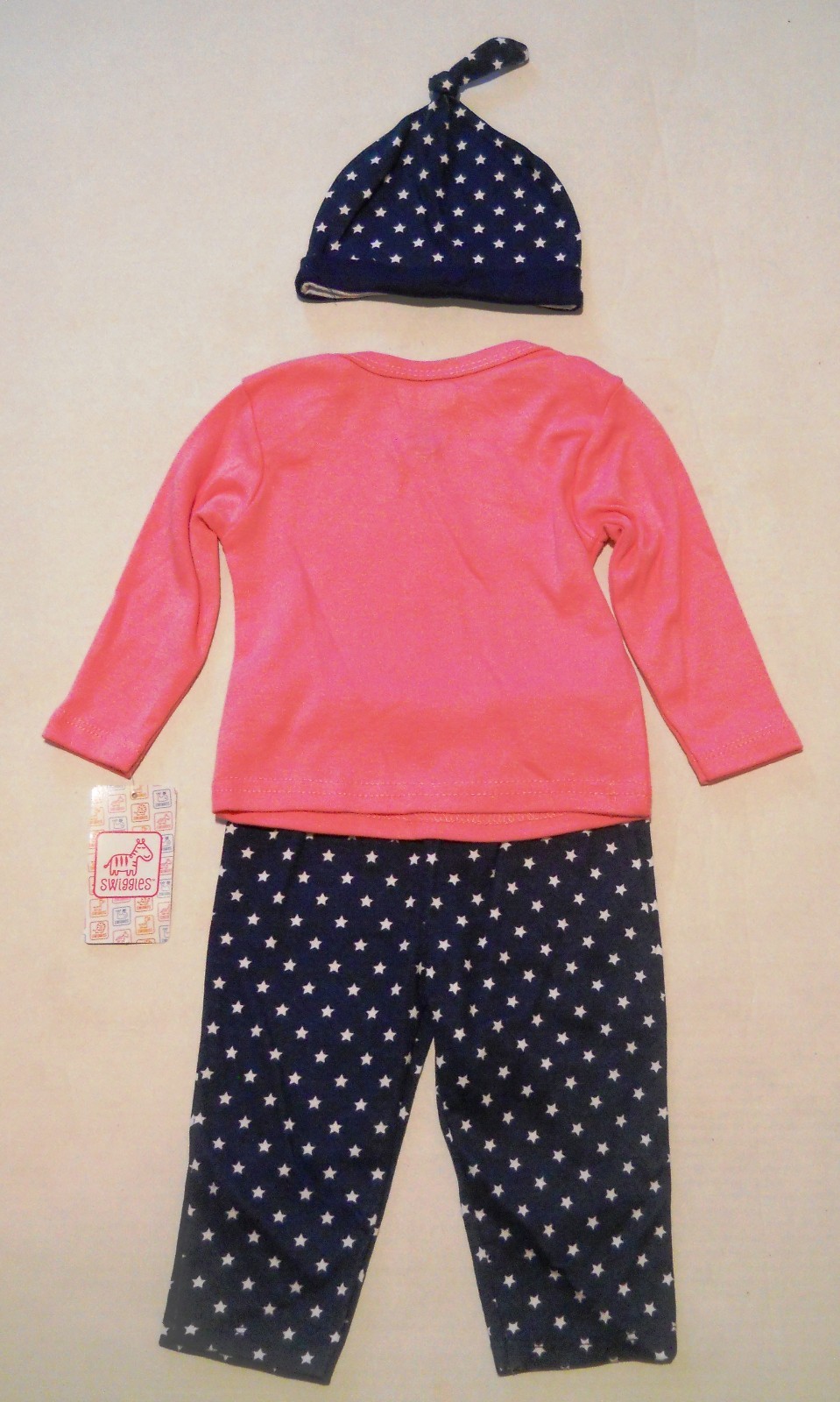 Swiggles Baby Girl Sz 3-6M 3 Pc Set Born to Shine Pink/Blue Shirt+Pants+Hat NWT