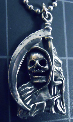 THE GRIM REAPER Necklace Stainless Ball Chain New Skull Scythe Death Pendant
