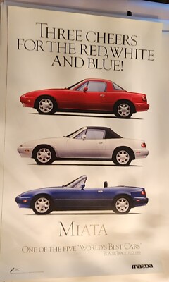 1989 Red White Blue Mazda Miata VINTAGE Poster - Eunos Roadster MX-5