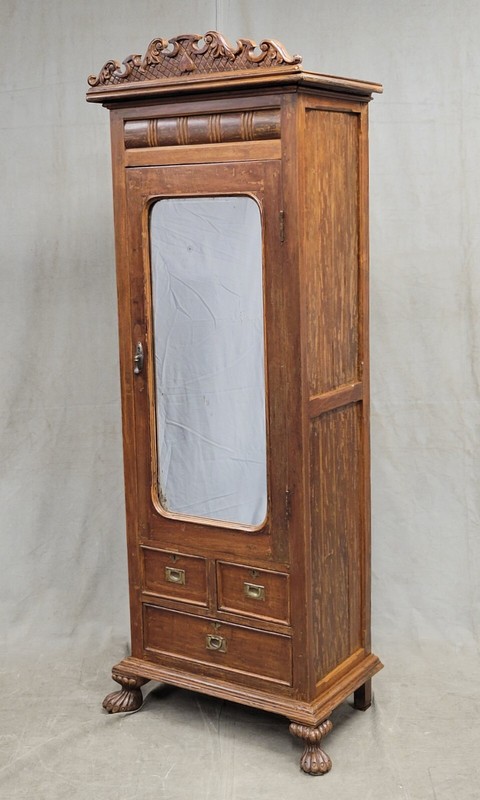 Antique Anglo Indian British Colonial Teak Petite Armoire Cupboard With Mirror