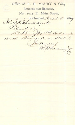 1869 BANKER RH MAURY RICHMOND VIRGINIA