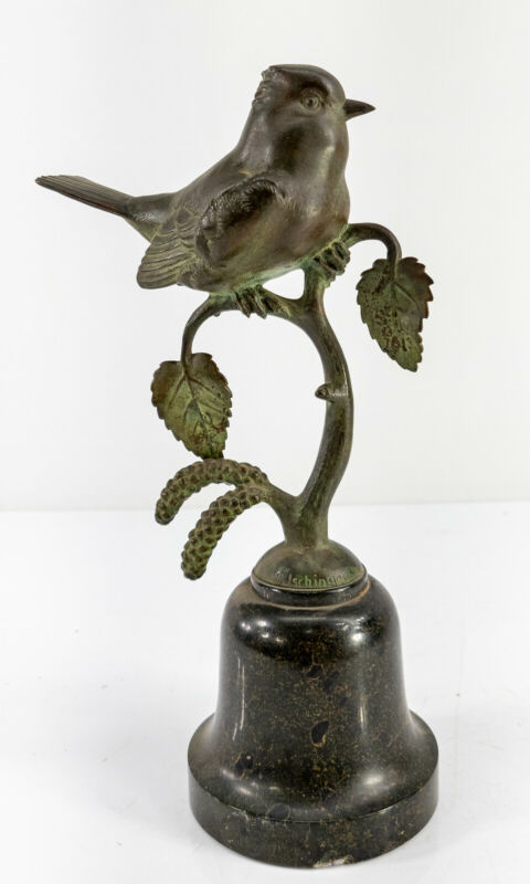 Antique Hans Ischinger Signed Bronze German Bird Marble Base Finch