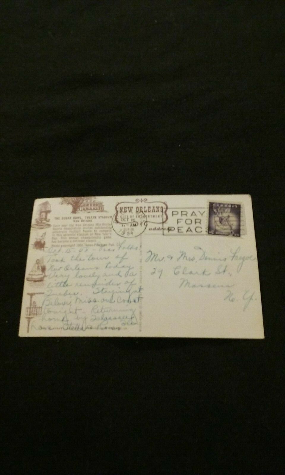 The Sugar Bowl at Tulane Stadium in New Orleans Old Postcard 1958 Postmark