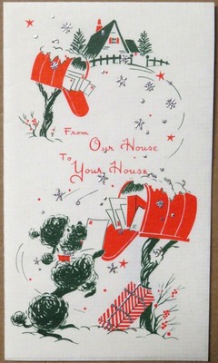 Vintage Christmas Card UNUSED MCM Glitter Adorable Poodle Checking Mailbox Gifts