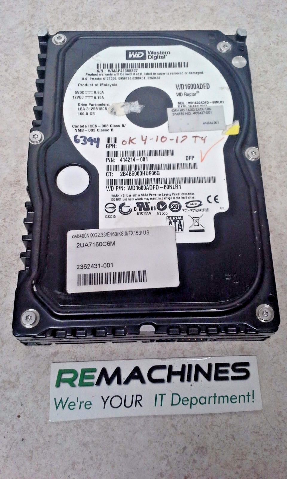WD Raptor WD1600ADFD-60NLR1 160GB SATA 10000 RPM HDD TESTED WD Raptor WD1600ADFD-60NLR1 160GB SATA 10000 RPM HDD TESTED