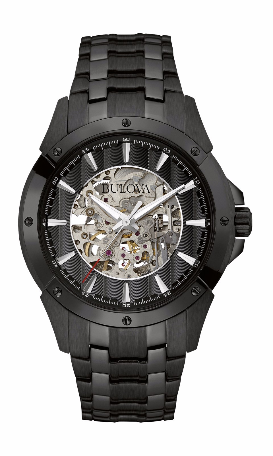 Bulova Men's Automatic Skeleton Dial Black Bracelet 43mm Watch 98A147 eBay