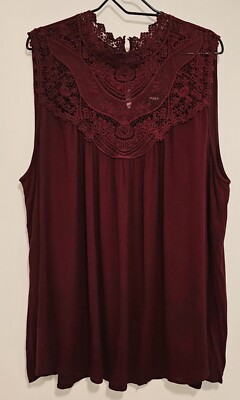 NWT Torrid Womens Burgandy Sleeveless Lace Blouse Size 2 (2x, 18/20)