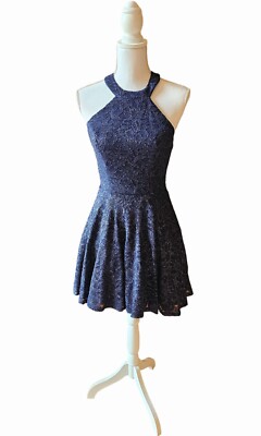 B. Smart Junior's Glitter Fit & Flare Dress Blue Size 5 Halter Dressy Cocktail 