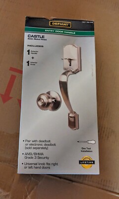 DEFIANT Entry Door Handle - Castle Satin Nickel Finish