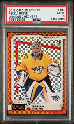 2018-19 O-Pee-Chee Platinum Orange Checkers /25 Pekka Rinne #135 PSA 9