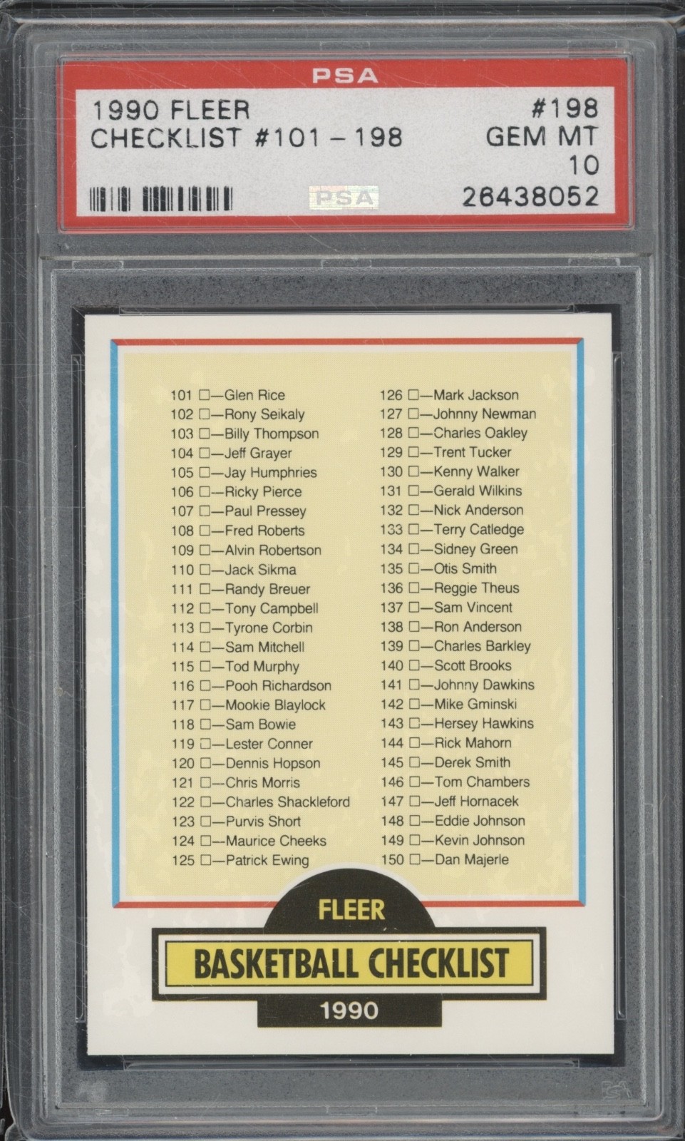 1990 Fleer Basketball #198 Checklist 101-198 Gem Mint PSA 10