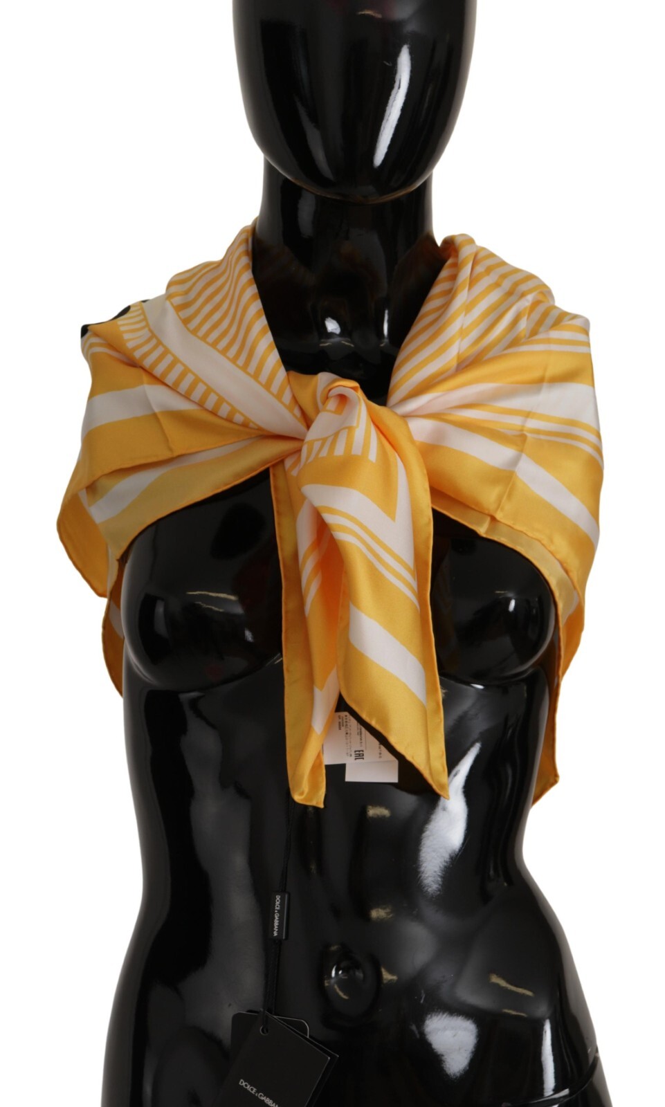 DOLCE & GABBANA Scarf Yellow White Silk Striped Square Wrap