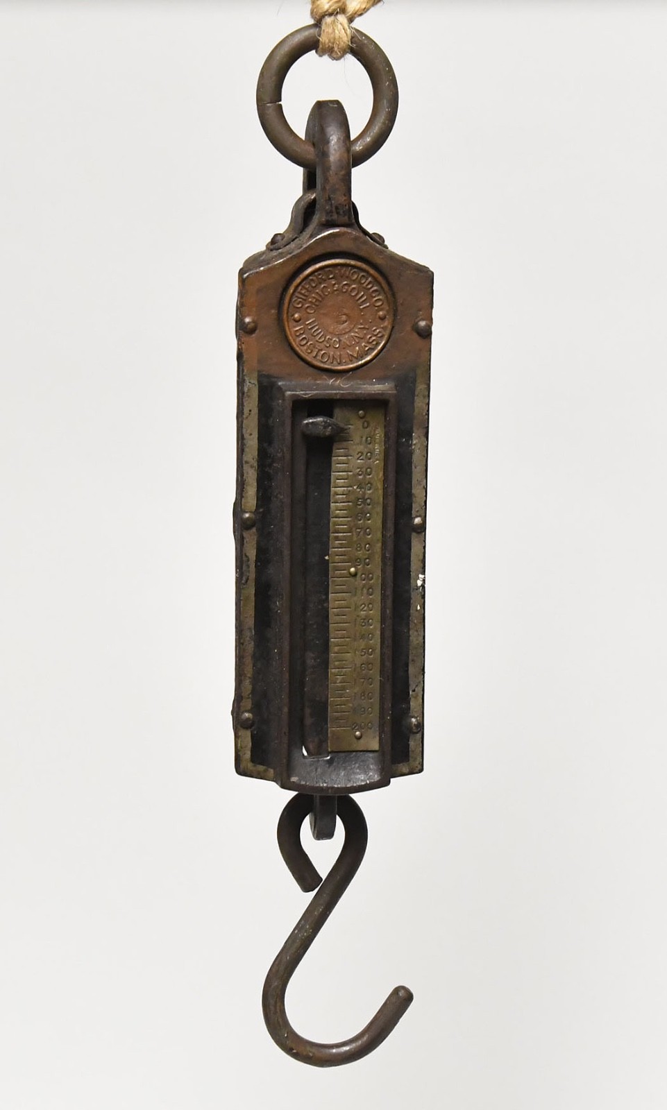 VINTAGE INDUSTRIAL 200 LB POUND INDUSTRIAL GIFFORD WOODCO SPRING SCALE