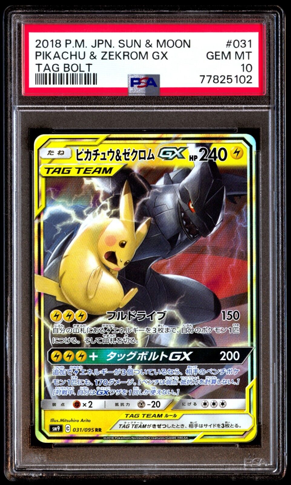 PSA 10 Gem Mint Pikachu & Zekrom GX 031/095 Tag Bolt 2018 PSA 10 Gem Mint Pikachu & Zekrom GX 031/095 Tag Bolt 2018