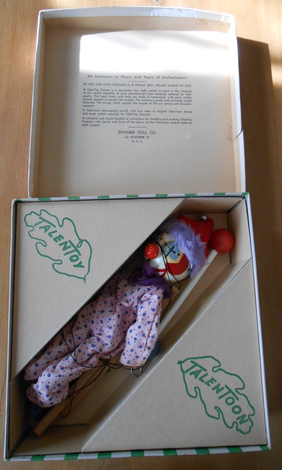 Effanbee Talentoon Talentoy Marionette  Puppet, Pie-Bo the Clown w/ Original Box