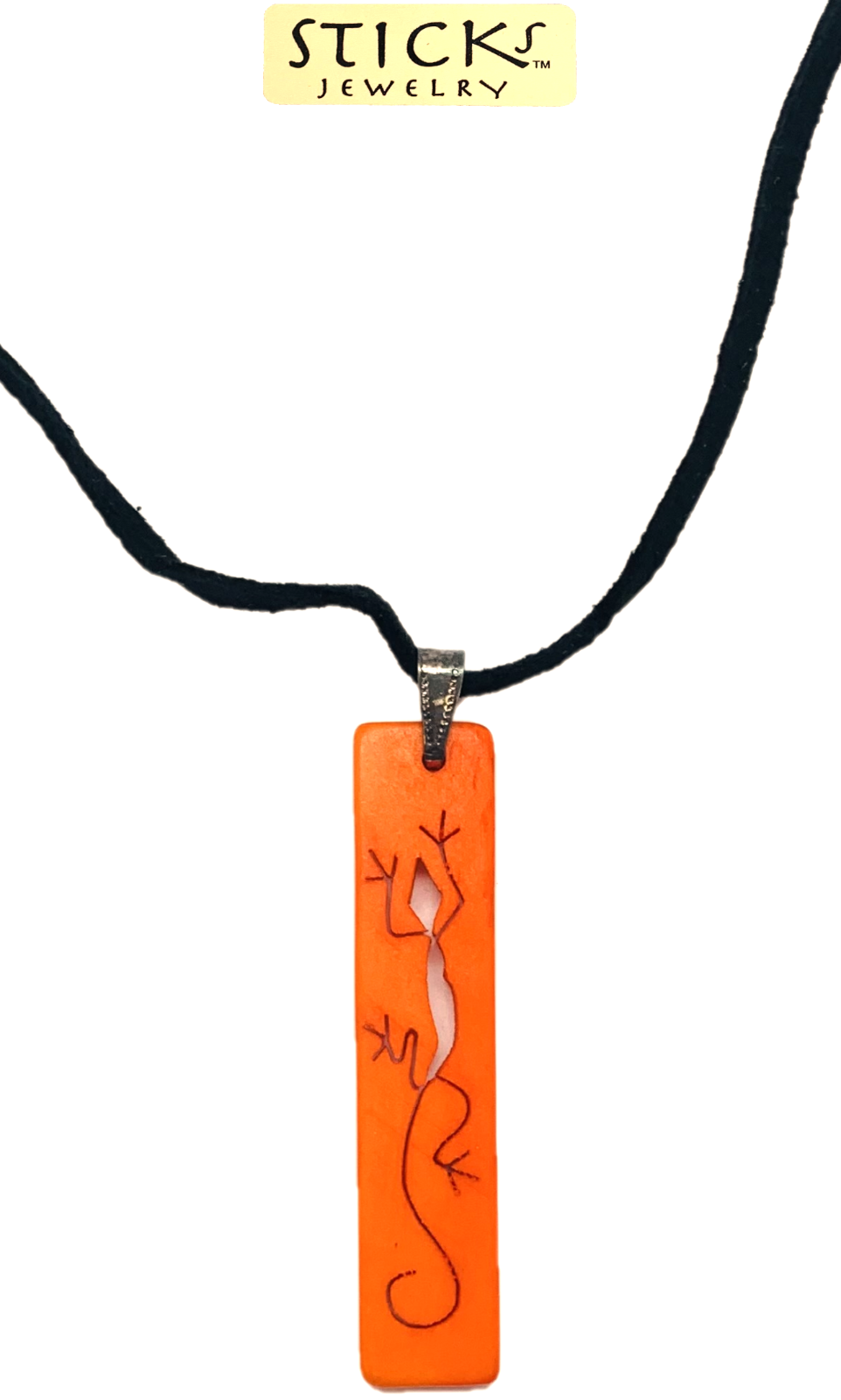 Sticks Jewelry Bone & Leather Columbian Native Amerindian Necklace Orange Lizard